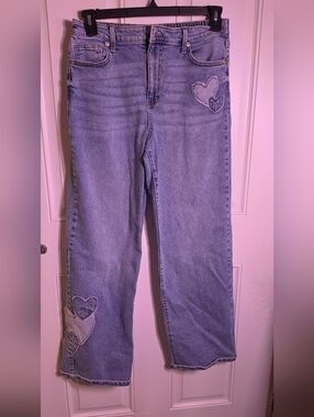 No Boundaries Light Blue Heart Patch Straight Leg Jeans